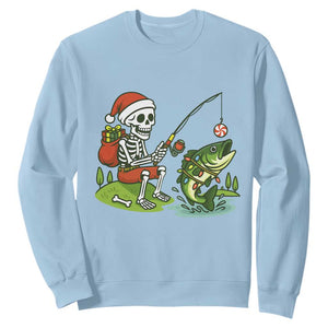 Christmas Skeleton Fishing Sweatshirt Funny Holiday Gift TS12 Light Blue Print Your Wear