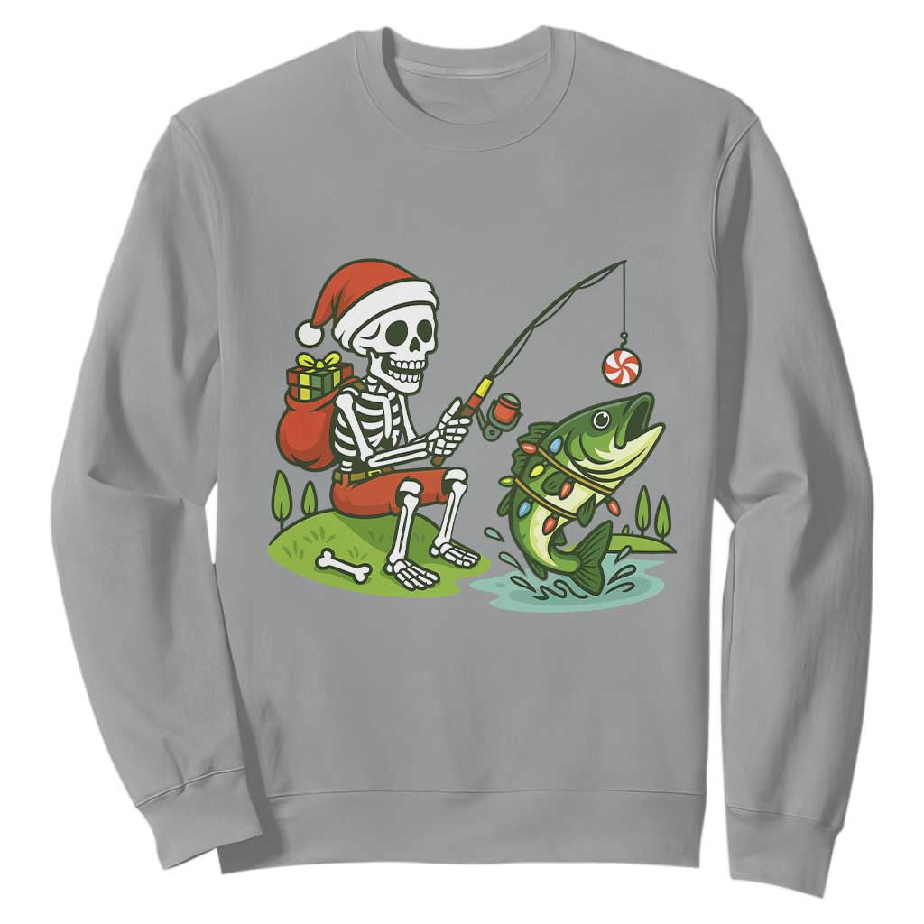 Christmas Skeleton Fishing Sweatshirt Funny Holiday Gift TS12 Sport Gray Print Your Wear