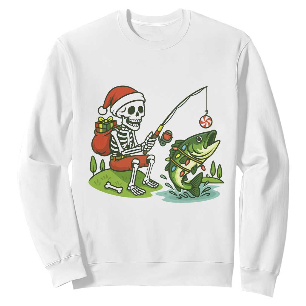 Christmas Skeleton Fishing Sweatshirt Funny Holiday Gift TS12 White Print Your Wear