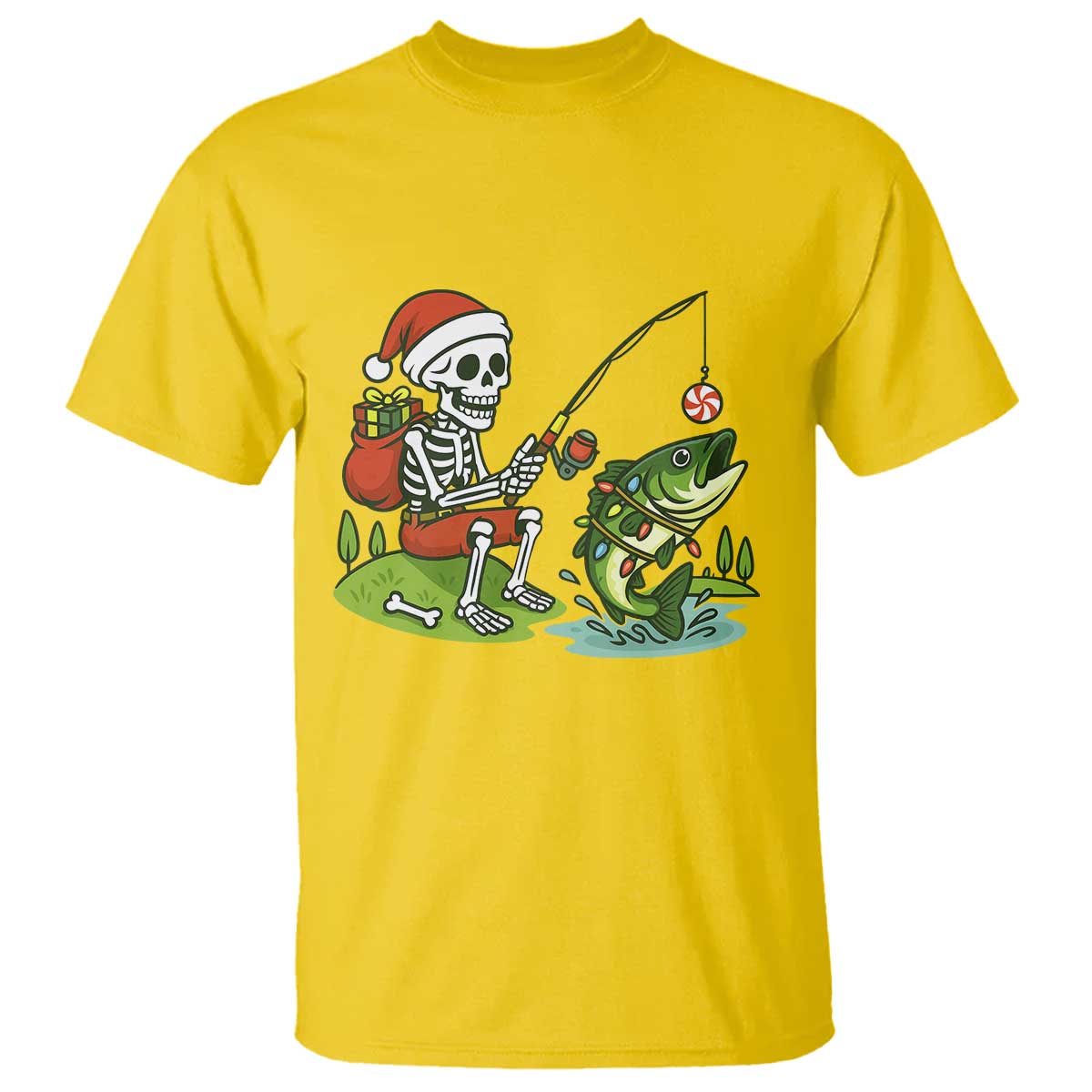 Christmas Skeleton Fishing T Shirt Funny Holiday Gift TS12 Daisy Print Your Wear