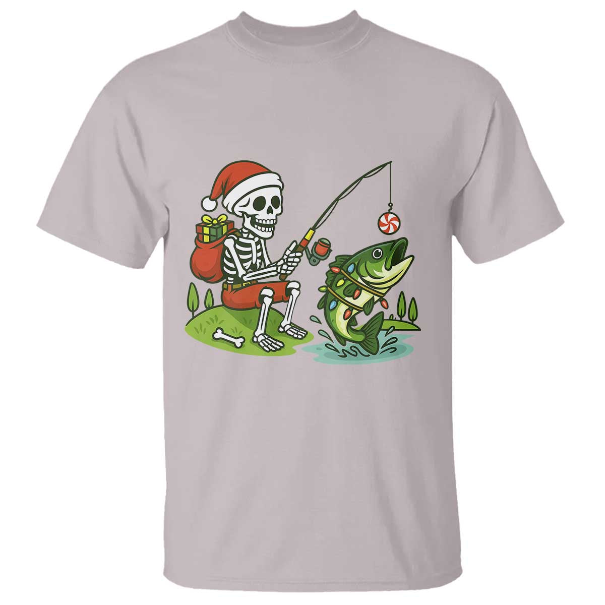 Christmas Skeleton Fishing T Shirt Funny Holiday Gift TS12 Ice Gray Print Your Wear
