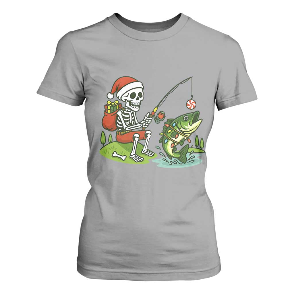 Christmas Skeleton Fishing T Shirt For Women Funny Holiday Gift TS12 Sport Gray Print Your Wear