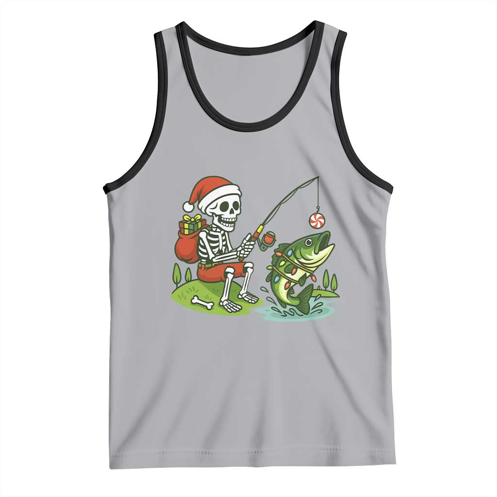 Christmas Skeleton Fishing Tank Top Funny Holiday Gift TS12 Athletic Heather Black Print Your Wear