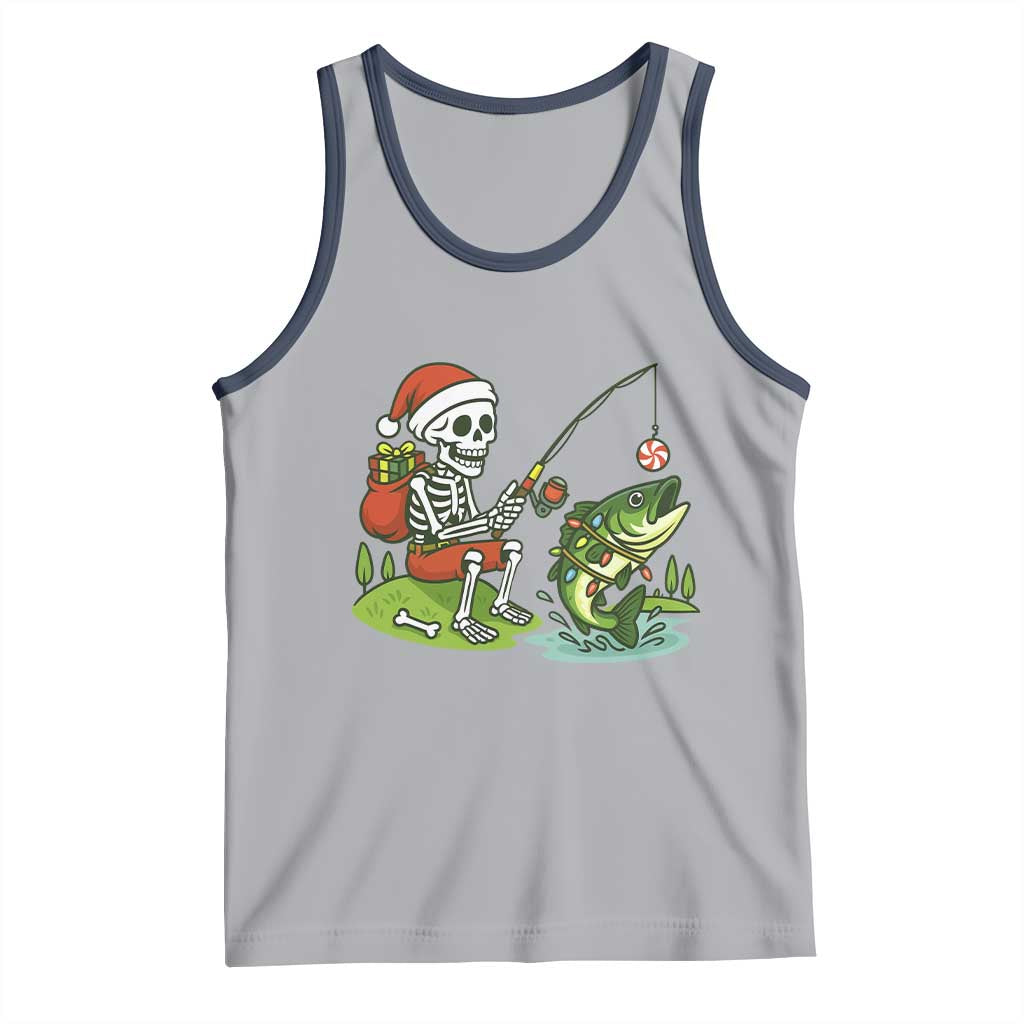 Christmas Skeleton Fishing Tank Top Funny Holiday Gift TS12 Athletic Heather Navy Print Your Wear