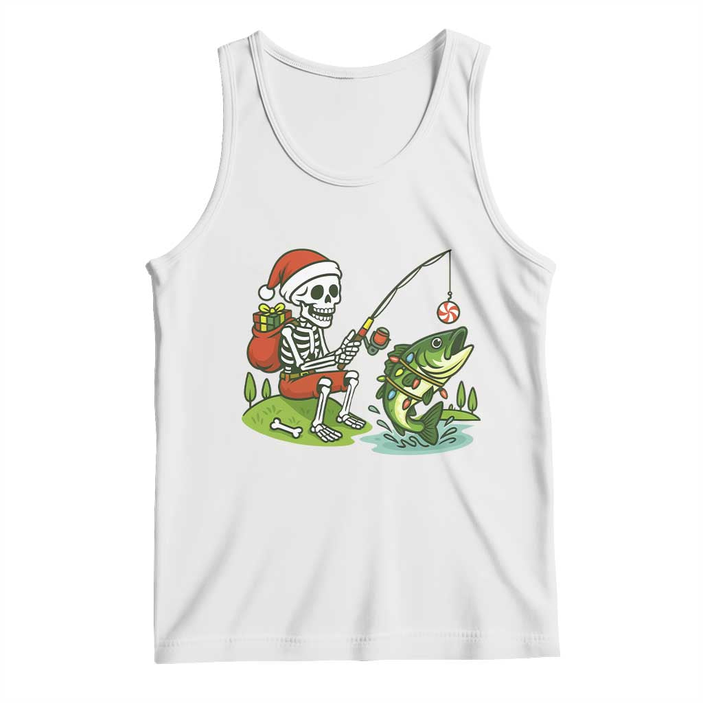 Christmas Skeleton Fishing Tank Top Funny Holiday Gift TS12 White Print Your Wear