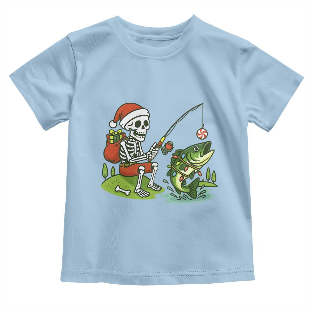 Christmas Skeleton Fishing Toddler T Shirt Funny Holiday Gift TS12 Light Blue Print Your Wear