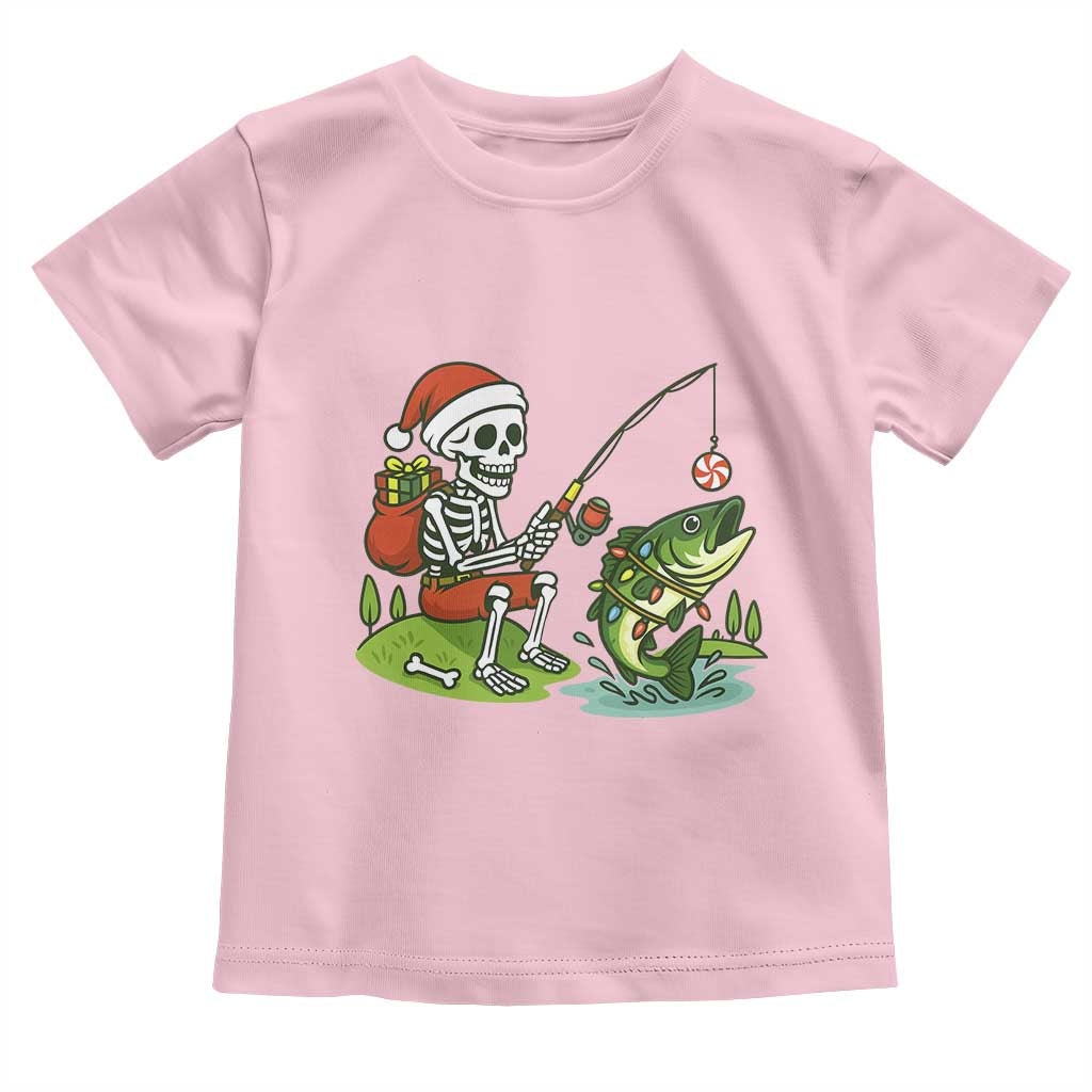 Christmas Skeleton Fishing Toddler T Shirt Funny Holiday Gift TS12 Light Pink Print Your Wear