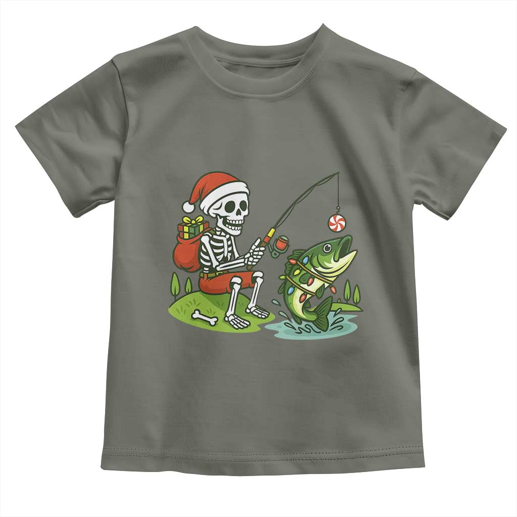 Christmas Skeleton Fishing Toddler T Shirt Funny Holiday Gift TS12 Military Green Print Your Wear