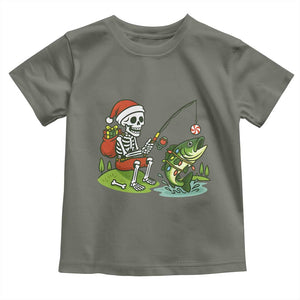 Christmas Skeleton Fishing Toddler T Shirt Funny Holiday Gift TS12 Military Green Print Your Wear