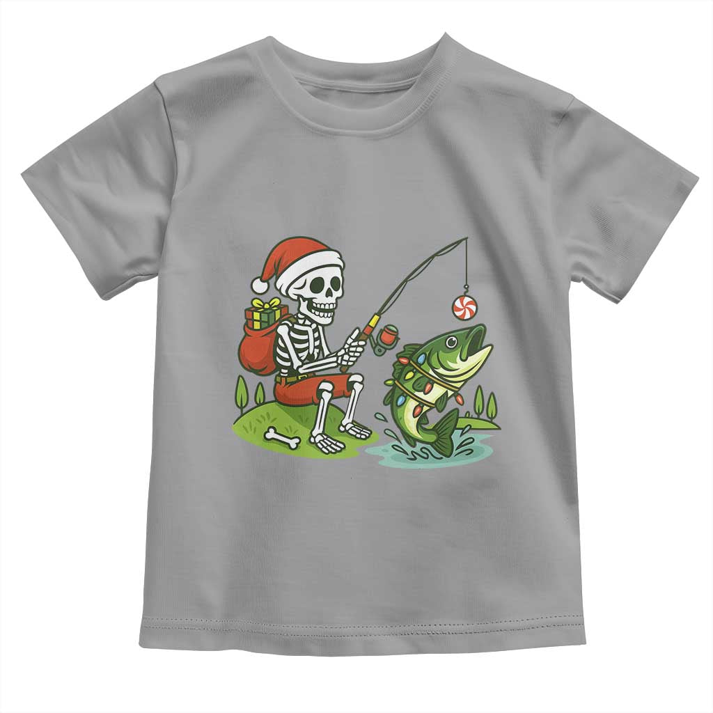 Christmas Skeleton Fishing Toddler T Shirt Funny Holiday Gift TS12 Sport Gray Print Your Wear
