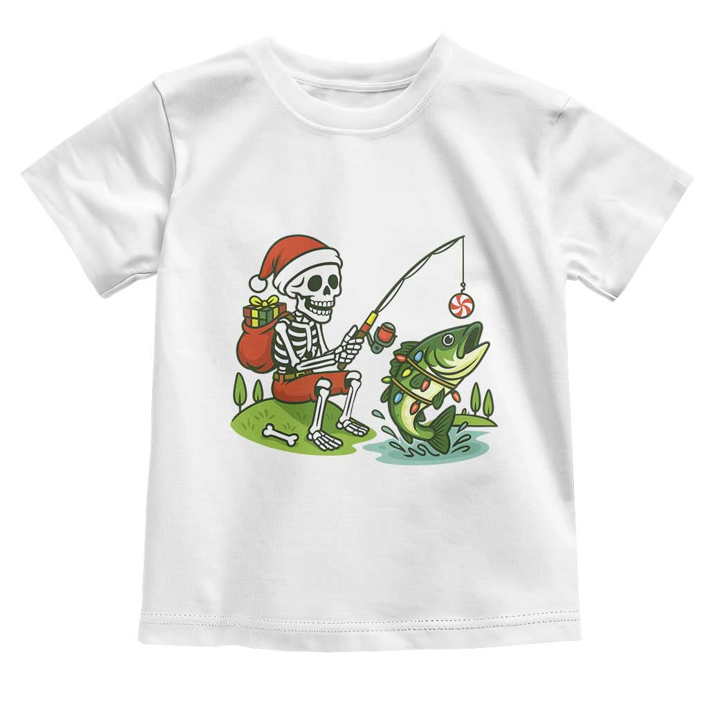 Christmas Skeleton Fishing Toddler T Shirt Funny Holiday Gift TS12 White Print Your Wear