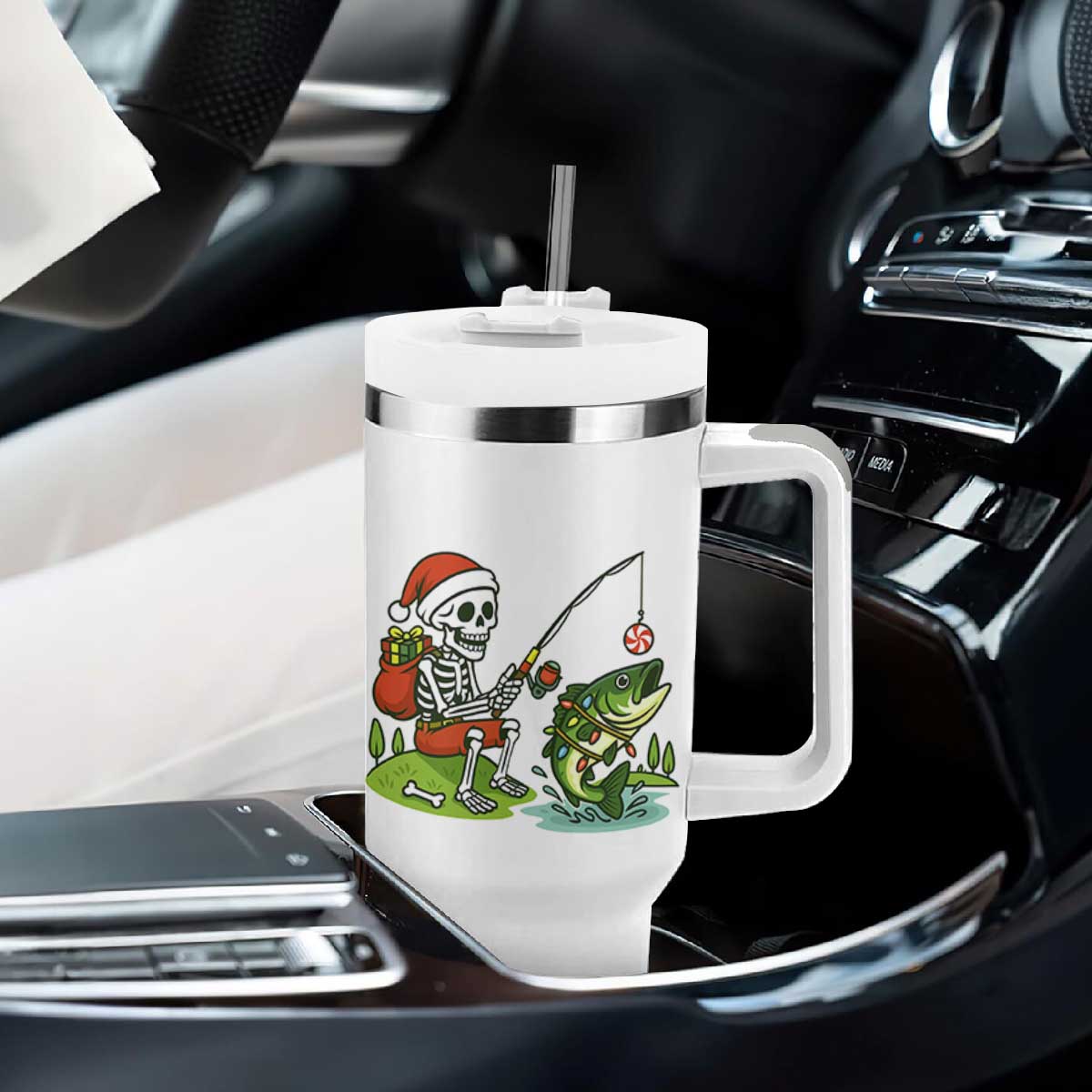 Christmas Skeleton Fishing Tumbler With Handle Funny Holiday Gift TS12 Print Your Wear