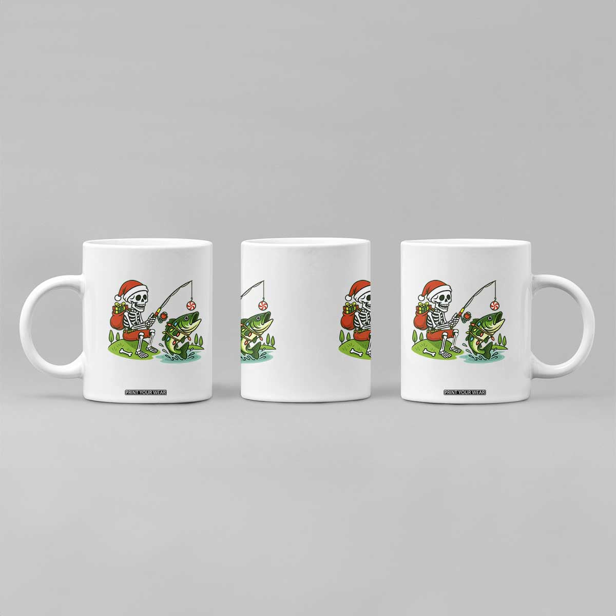 Christmas Skeleton Fishing Coffee Mug Funny Holiday Gift TS12 Print Your Wear
