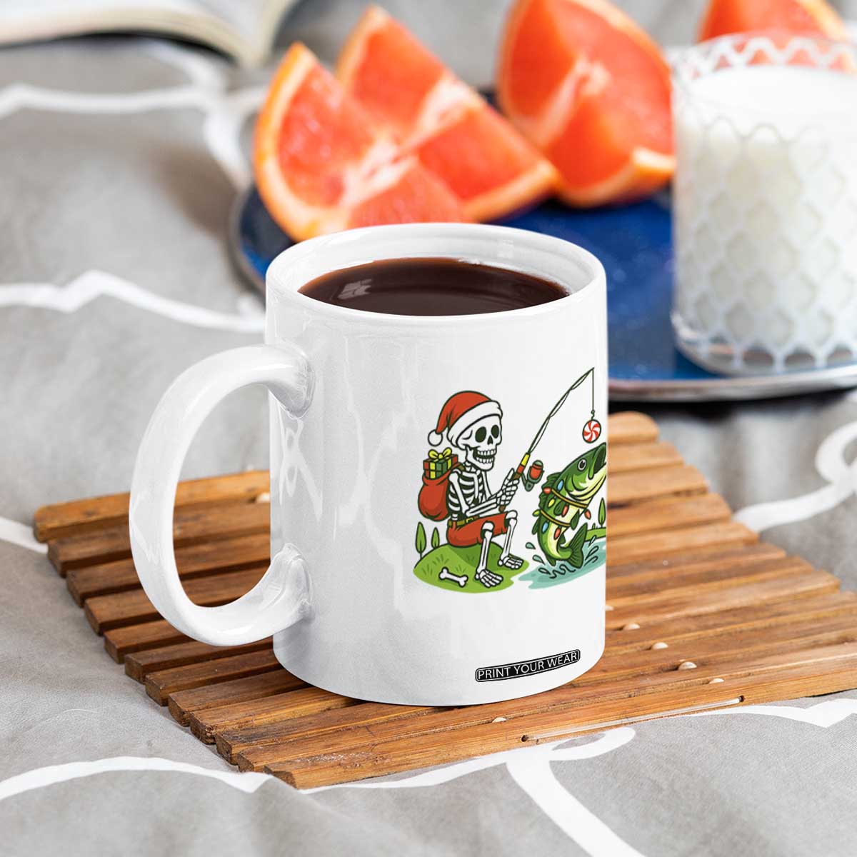 Christmas Skeleton Fishing Coffee Mug Funny Holiday Gift TS12 Print Your Wear