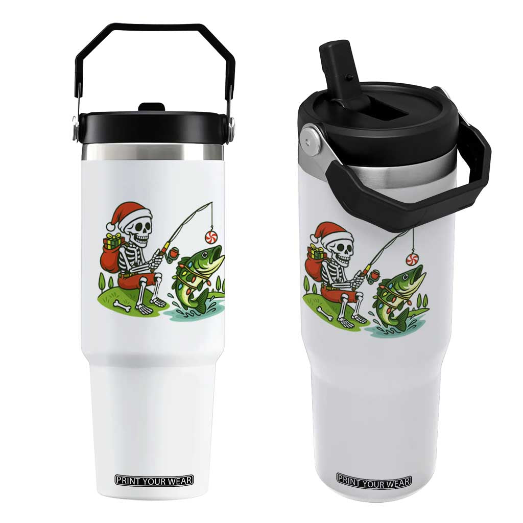 Christmas Skeleton Fishing Flip Straw Tumbler Funny Holiday Gift TS12 One Size: 30 oz White Print Your Wear