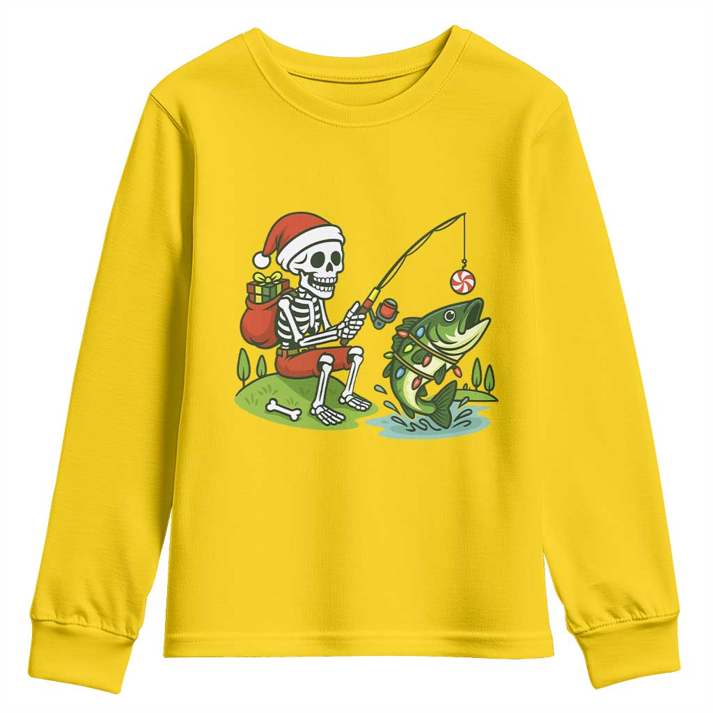 Christmas Skeleton Fishing Youth Sweatshirt Funny Holiday Gift TS12 Daisy Print Your Wear
