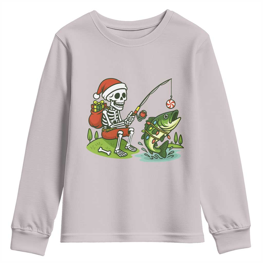 Christmas Skeleton Fishing Youth Sweatshirt Funny Holiday Gift TS12 Ice Gray Print Your Wear