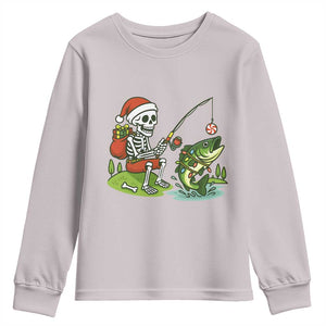Christmas Skeleton Fishing Youth Sweatshirt Funny Holiday Gift TS12 Ice Gray Print Your Wear