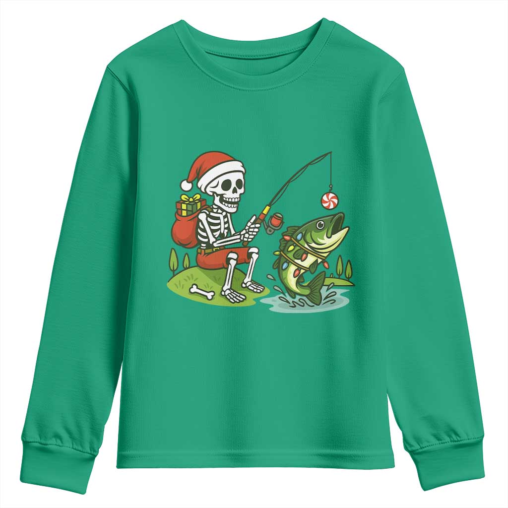 Christmas Skeleton Fishing Youth Sweatshirt Funny Holiday Gift TS12 Irish Green Print Your Wear
