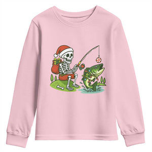 Christmas Skeleton Fishing Youth Sweatshirt Funny Holiday Gift TS12 Light Pink Print Your Wear