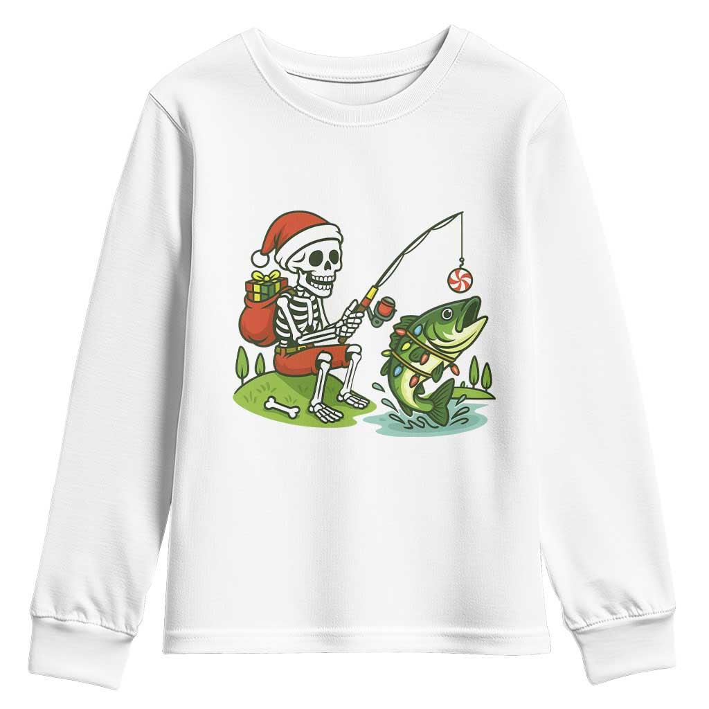Christmas Skeleton Fishing Youth Sweatshirt Funny Holiday Gift TS12 White Print Your Wear