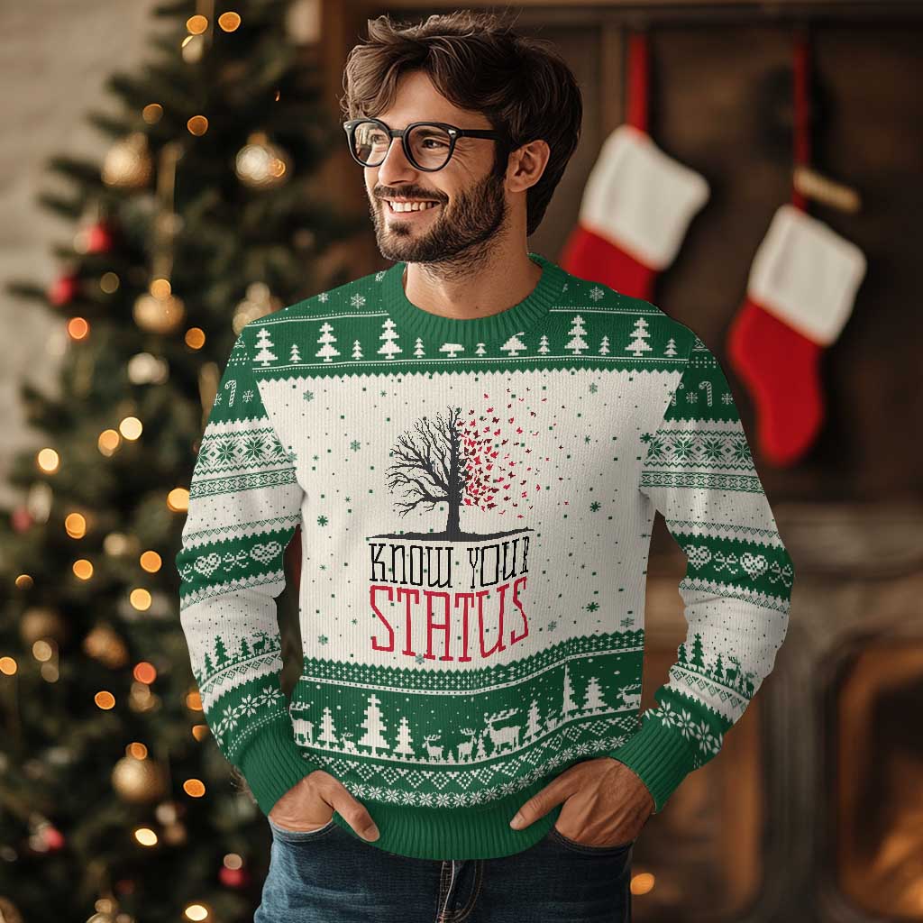 HIV Awareness Month Ugly Christmas Sweater Know Your Status Prevention Support Gift TS12 Beige Green Print Your Wear