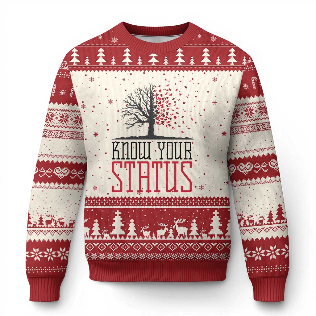 HIV Awareness Month Ugly Christmas Sweater Know Your Status Prevention Support Gift TS12 Beige Red Print Your Wear