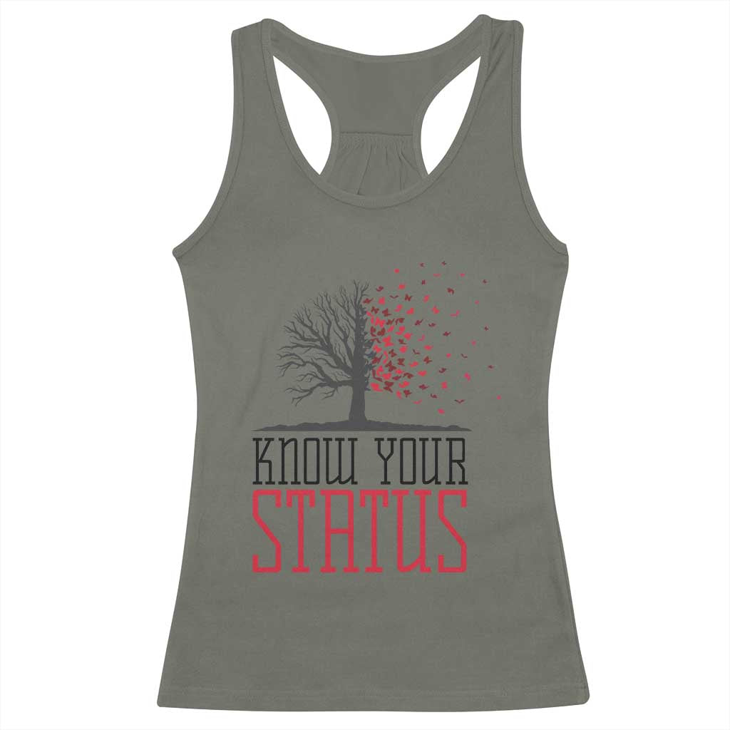 HIV Awareness Month Racerback Tank Top Know Your Status Prevention Support Gift TS12 Military Green Print Your Wear