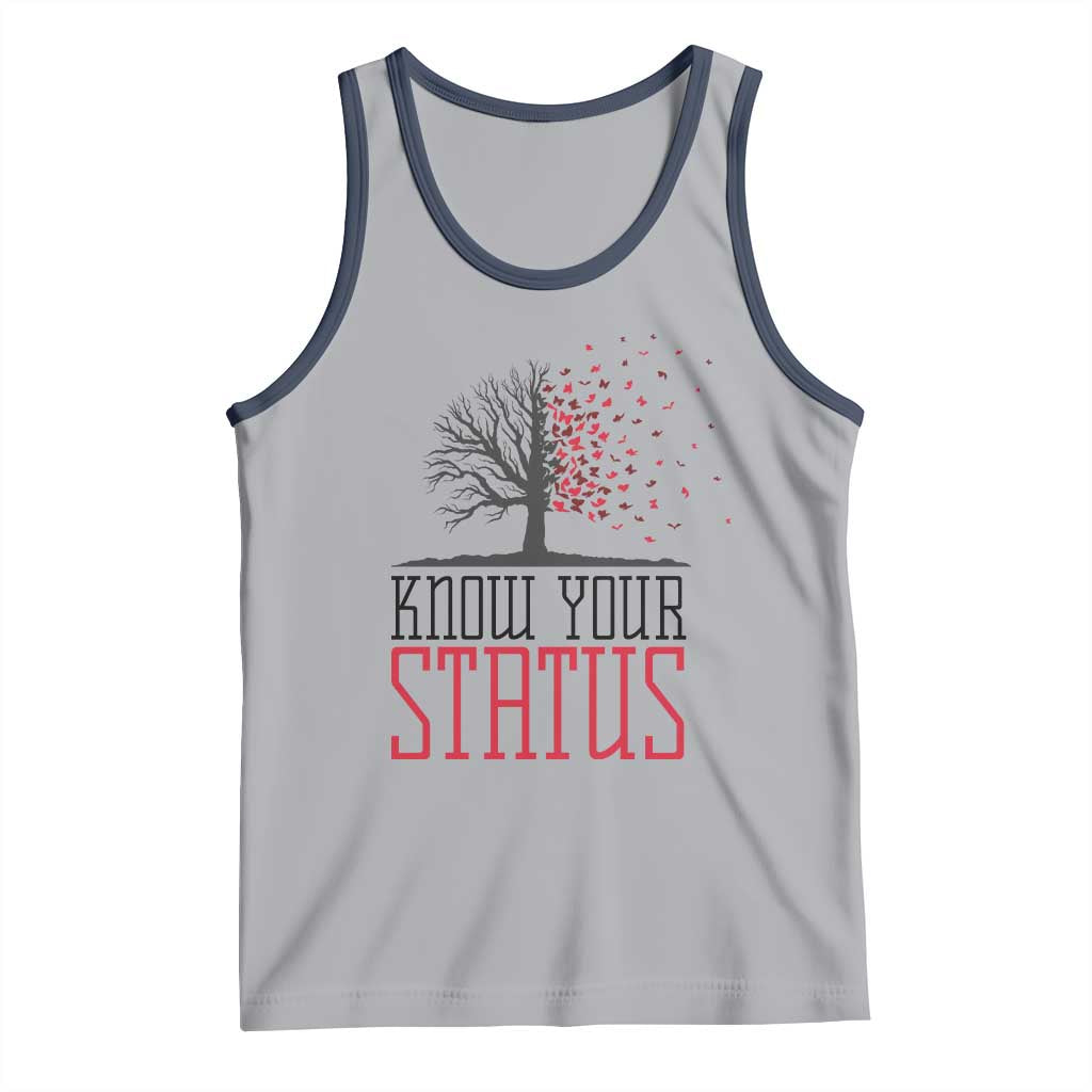 HIV Awareness Month Tank Top Know Your Status Prevention Support Gift TS12 Athletic Heather Navy Print Your Wear