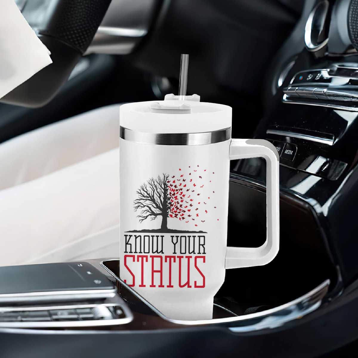 HIV Awareness Month Tumbler With Handle Know Your Status Prevention Support Gift TS12 Print Your Wear