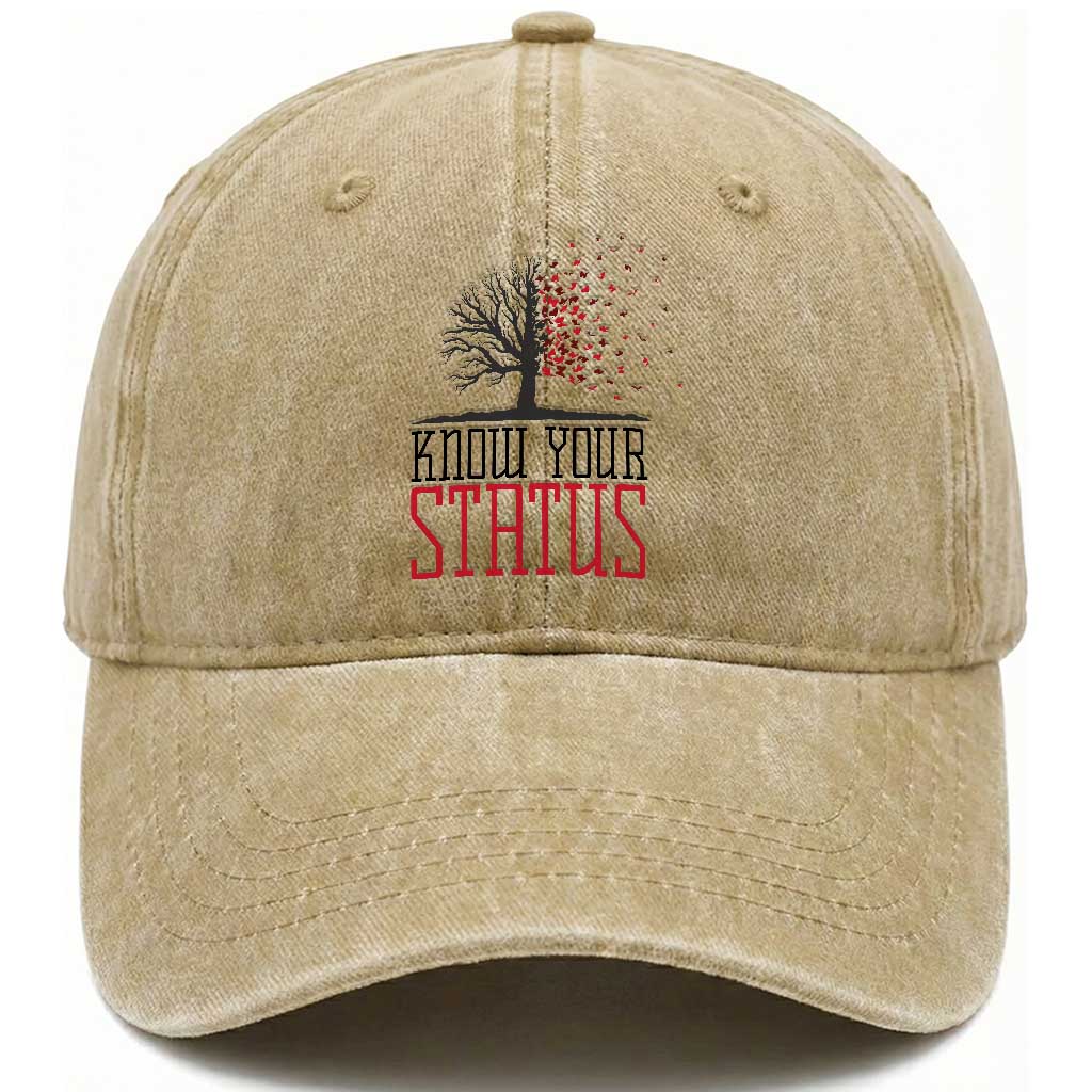 HIV Awareness Month Washed Cotton Baseball Cap Know Your Status Prevention Support Gift TS12 Print Your Wear