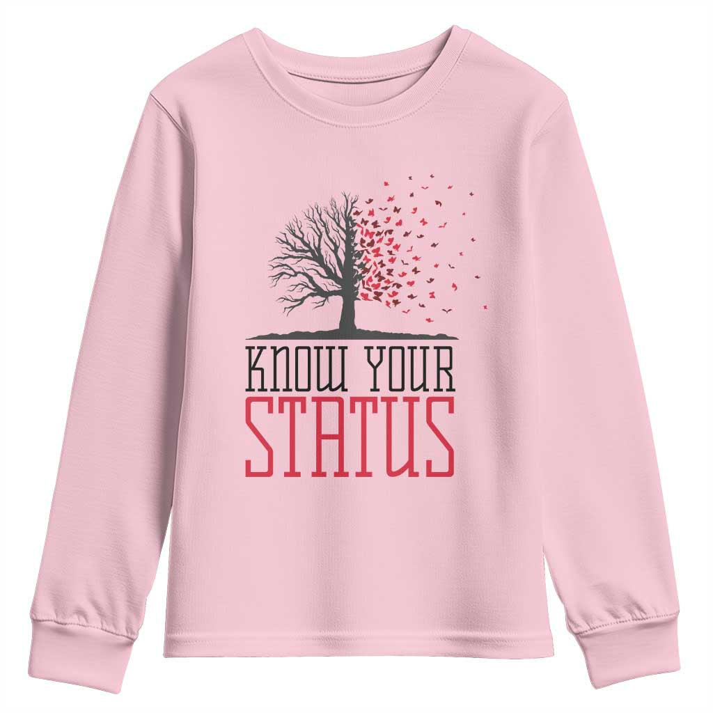 HIV Awareness Month Youth Sweatshirt Know Your Status Prevention Support Gift TS12 Light Pink Print Your Wear
