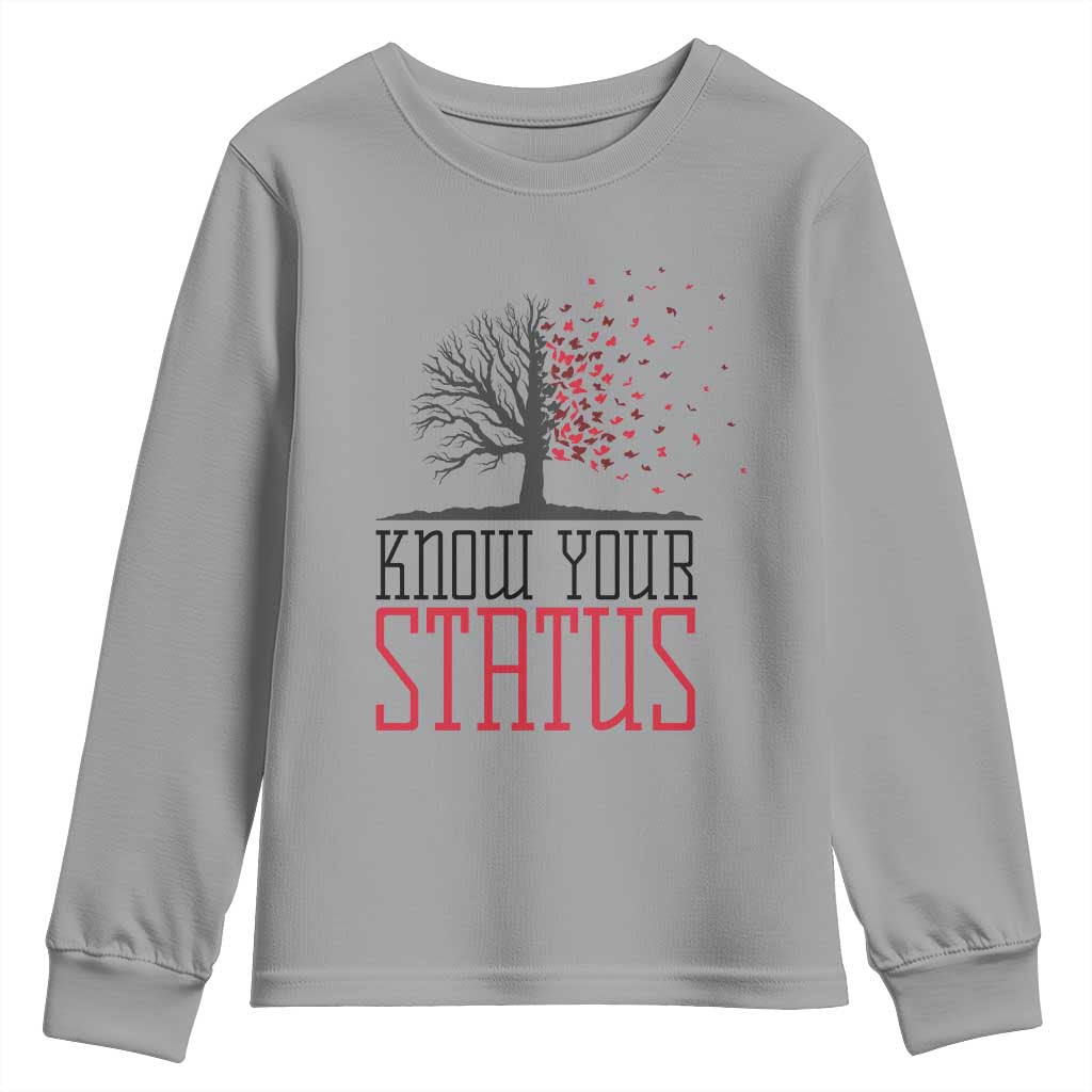 HIV Awareness Month Youth Sweatshirt Know Your Status Prevention Support Gift TS12 Sport Gray Print Your Wear