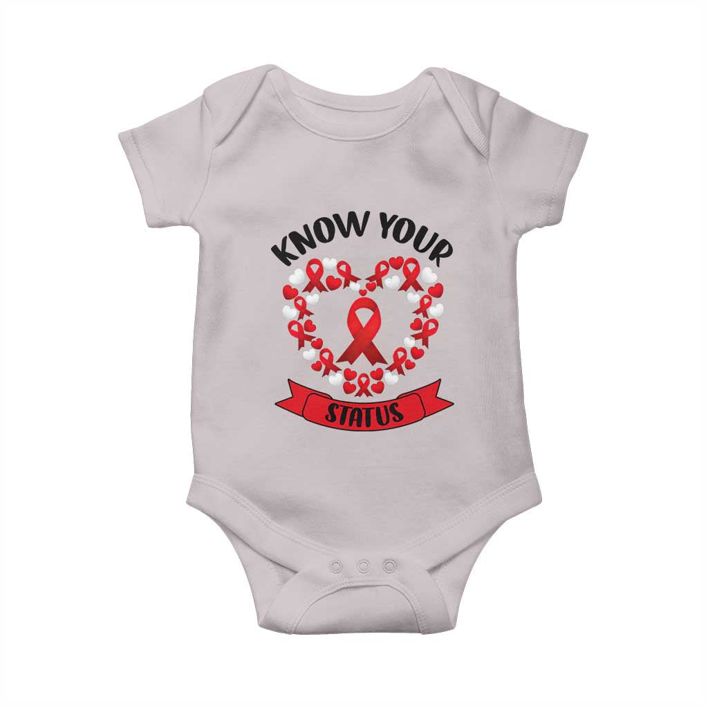 Know Your Status Red Ribbon HIV AIDS Awareness Support Month Gift Baby Onesie TS12 Ice Gray Print Your Wear