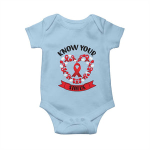 Know Your Status Red Ribbon HIV AIDS Awareness Support Month Gift Baby Onesie TS12 Light Blue Print Your Wear
