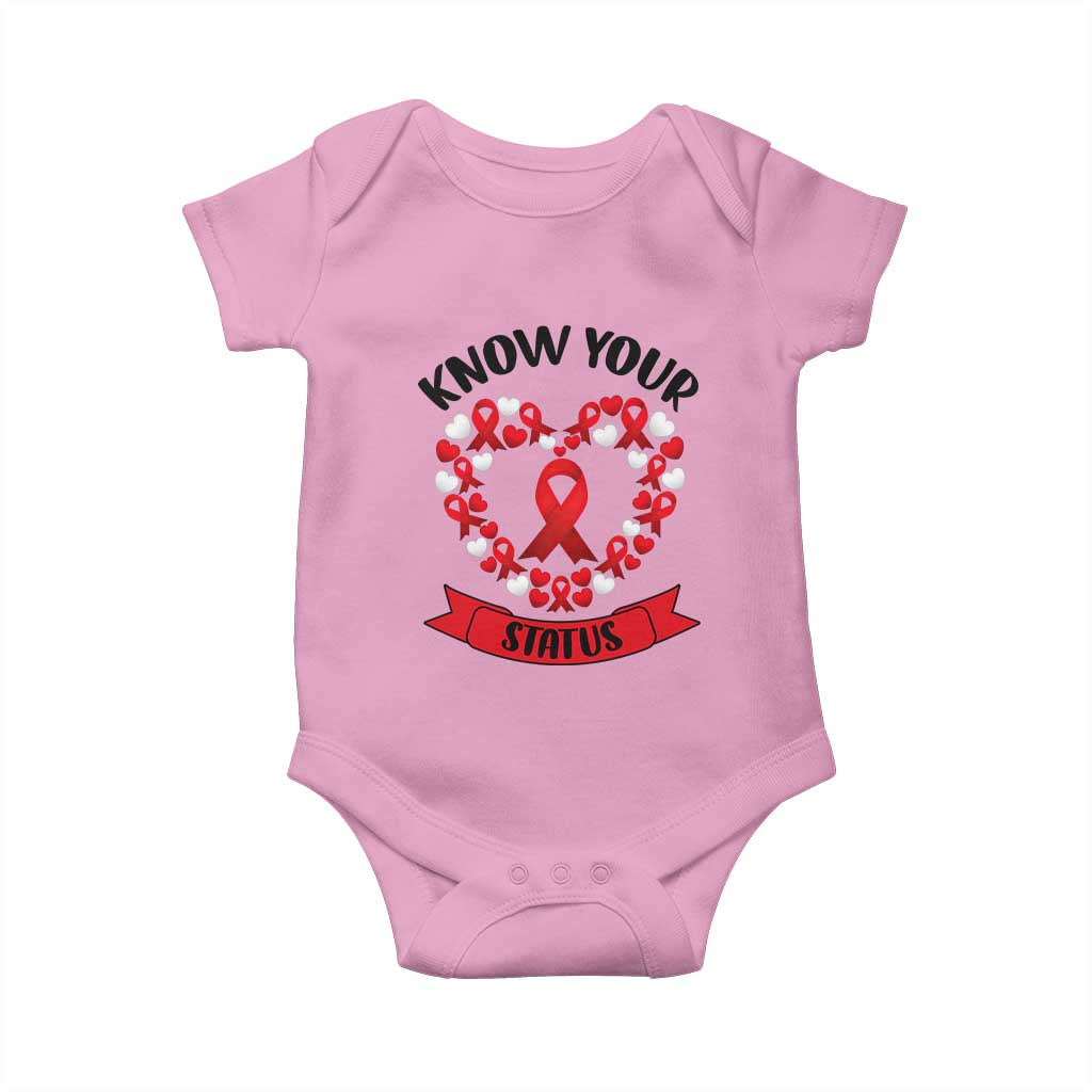 Know Your Status Red Ribbon HIV AIDS Awareness Support Month Gift Baby Onesie TS12 Light Pink Print Your Wear