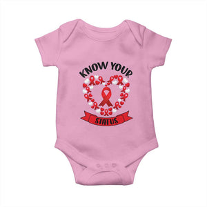 Know Your Status Red Ribbon HIV AIDS Awareness Support Month Gift Baby Onesie TS12 Light Pink Print Your Wear
