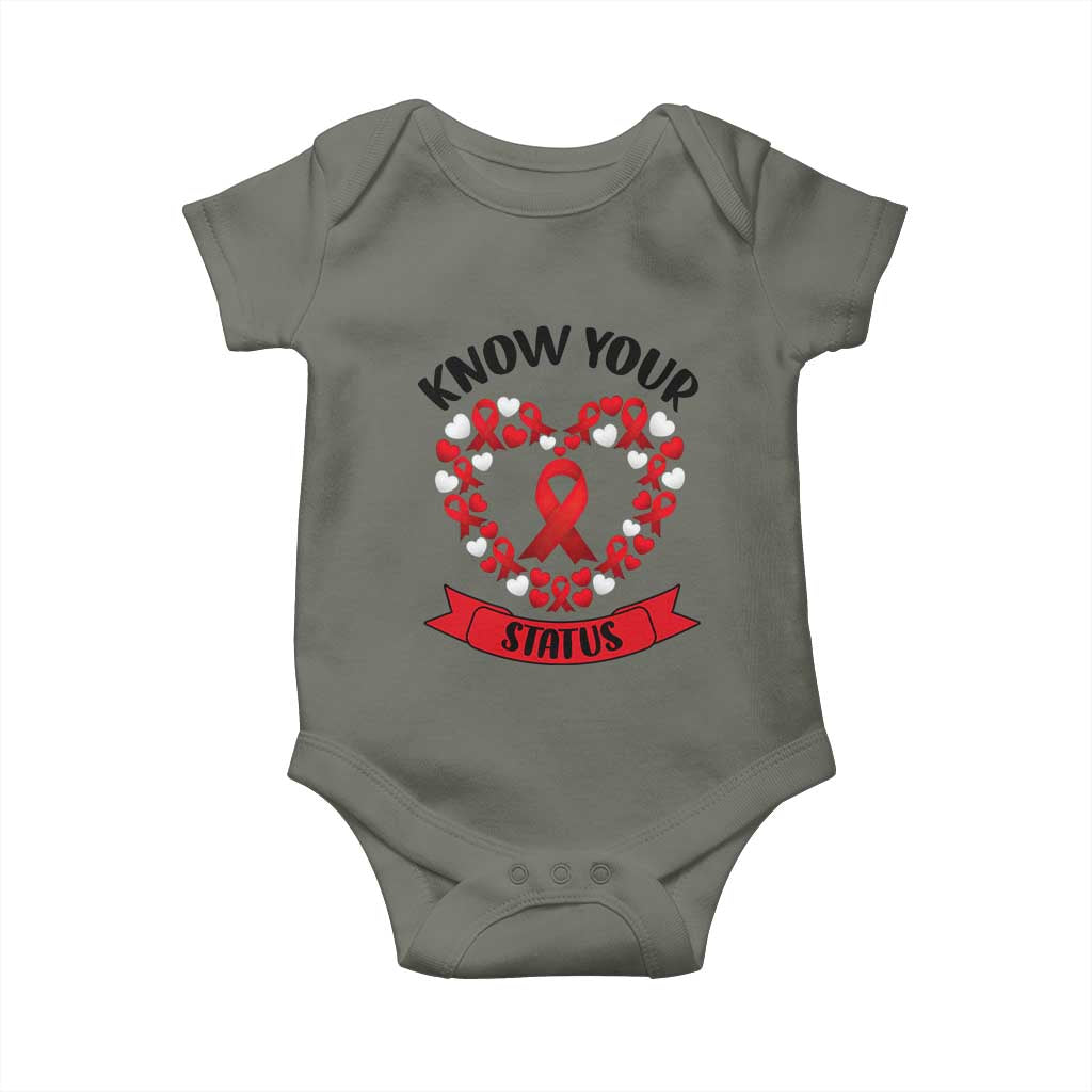 Know Your Status Red Ribbon HIV AIDS Awareness Support Month Gift Baby Onesie TS12 Military Green Print Your Wear