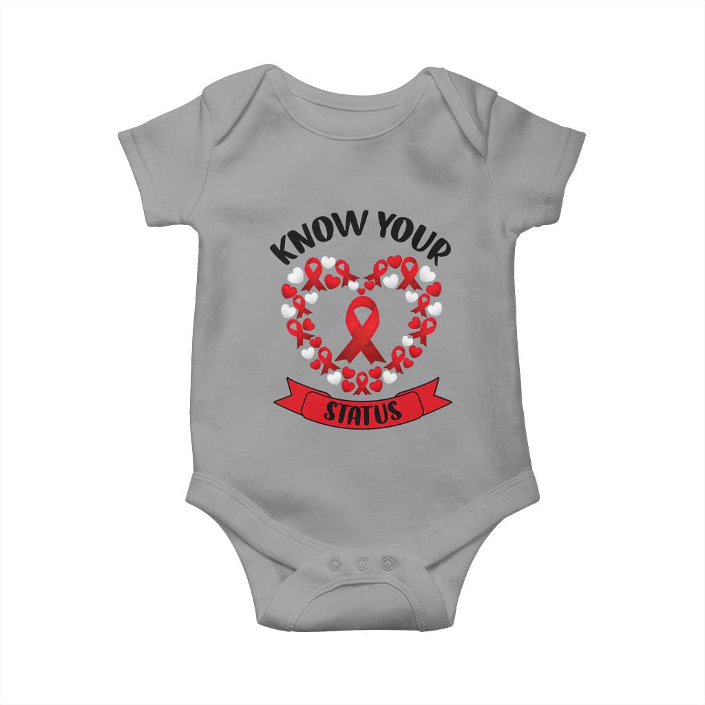 Know Your Status Red Ribbon HIV AIDS Awareness Support Month Gift Baby Onesie TS12 Sport Gray Print Your Wear