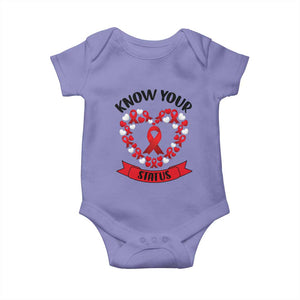 Know Your Status Red Ribbon HIV AIDS Awareness Support Month Gift Baby Onesie TS12 Violet Print Your Wear