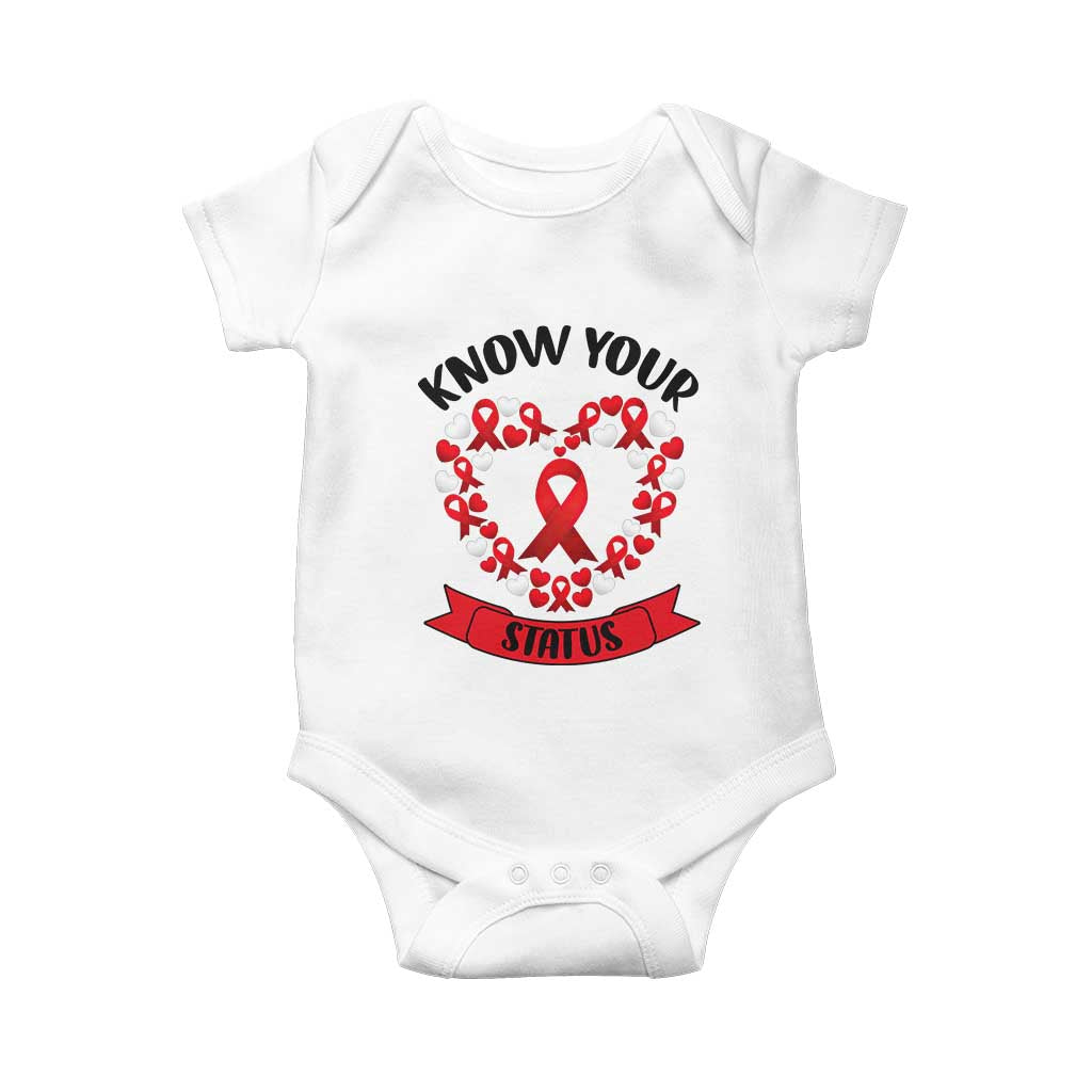 Know Your Status Red Ribbon HIV AIDS Awareness Support Month Gift Baby Onesie TS12 White Print Your Wear