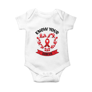 Know Your Status Red Ribbon HIV AIDS Awareness Support Month Gift Baby Onesie TS12 White Print Your Wear