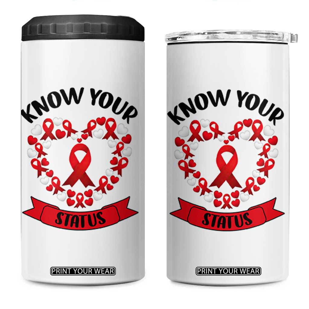 Know Your Status Red Ribbon HIV AIDS Awareness Support Month Gift 4 in 1 Can Cooler Tumbler TS12 One Size: 16 oz White Print Your Wear