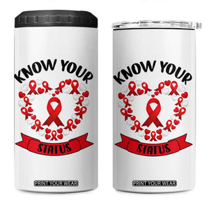 Know Your Status Red Ribbon HIV AIDS Awareness Support Month Gift 4 in 1 Can Cooler Tumbler TS12 One Size: 16 oz White Print Your Wear