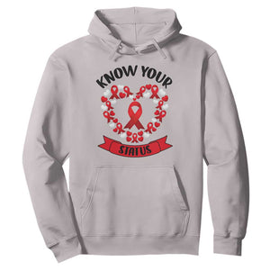 Know Your Status Red Ribbon HIV AIDS Awareness Support Month Gift Hoodie TS12 Ice Gray Print Your Wear