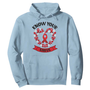 Know Your Status Red Ribbon HIV AIDS Awareness Support Month Gift Hoodie TS12 Light Blue Print Your Wear
