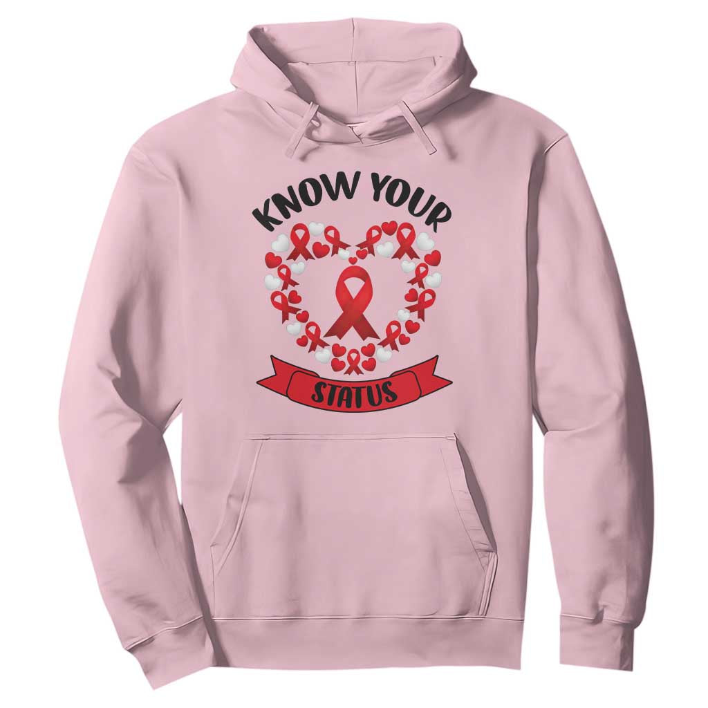Know Your Status Red Ribbon HIV AIDS Awareness Support Month Gift Hoodie TS12 Light Pink Print Your Wear