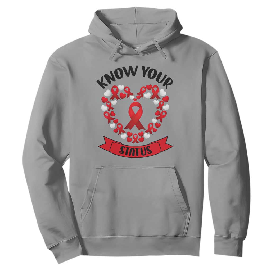 Know Your Status Red Ribbon HIV AIDS Awareness Support Month Gift Hoodie TS12 Sport Gray Print Your Wear