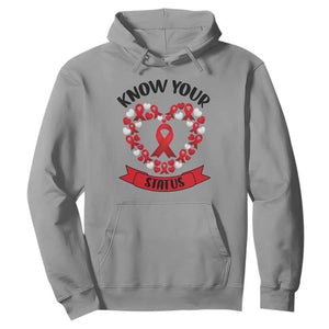 Know Your Status Red Ribbon HIV AIDS Awareness Support Month Gift Hoodie TS12 Sport Gray Print Your Wear