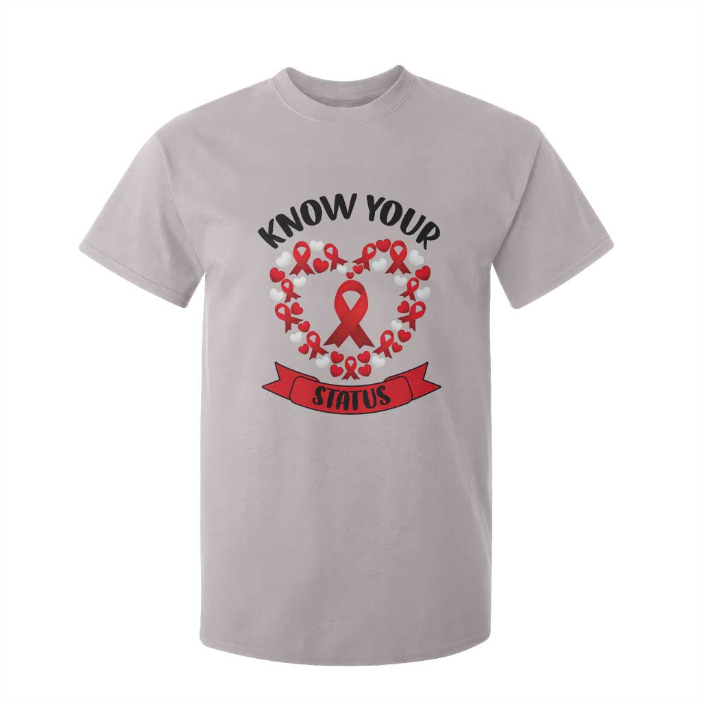 Know Your Status Red Ribbon HIV AIDS Awareness Support Month Gift T Shirt For Kid TS12 Ice Gray Print Your Wear